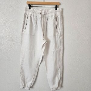 Athleta Women Cabo Linen Jogger 14 Micro Cheetah Print Pockets Athleisure Cream